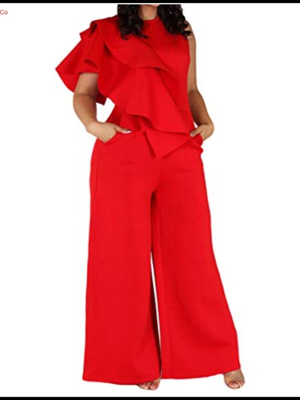 Plus Size Ruffle Sleeveless Loose Full Length Jumpsuit Asymmetric Falbala